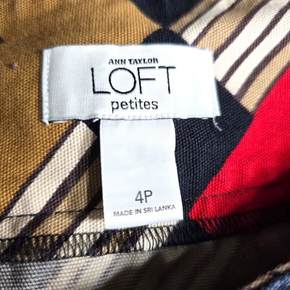 Ann Taylor Loft Petite Retro 70s 80s Geometric Mini Skirt in Red Black - Picture 7 of 8